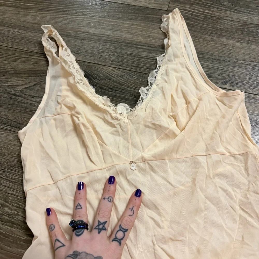70s European Vintage Schiesser Silky Lace Midi Slip Dress (Champagne/Cream) M